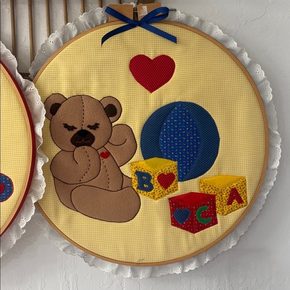 Vintage Style Patchwork Embroidered Hoops Primary Colors Horse Bear Decor - Picture 3 of 10